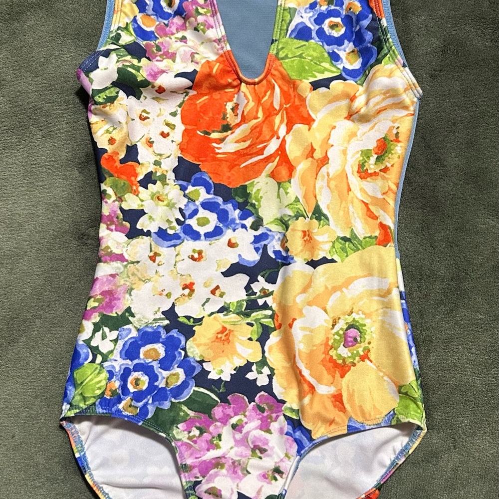 Eleve Dancewear Floral Leotard in Orange, Yellow, Blue, Green